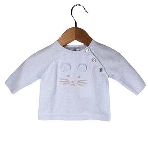 Tartine et Chocolat Baby Sweater 1 Month Newborn Cat Cotton Cashmere Blue NWT